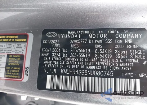 2022 Genesis Gv80 2.5T Rwd from USA, damaged, VIN KMUHB4SB8NU080745